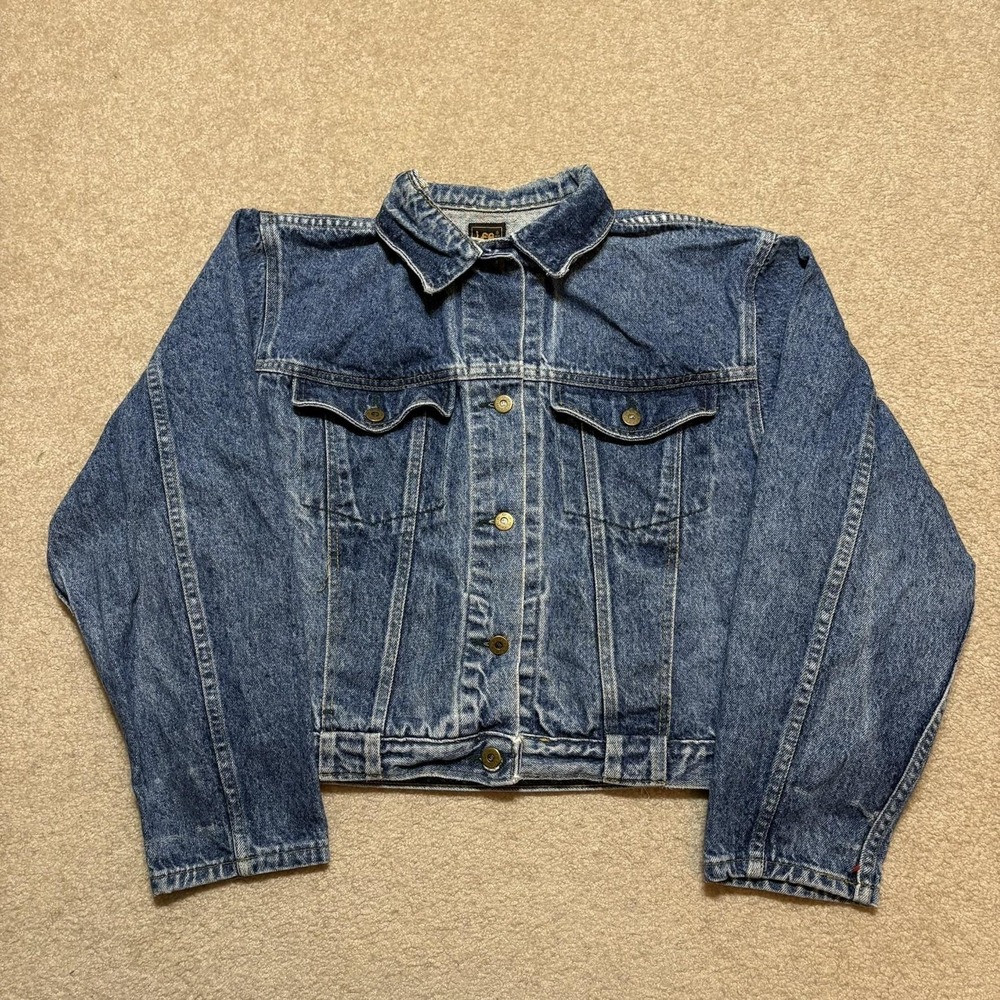 Vtg Lee Jean Jacket Womens Medium Blue Denim Cropped Trucker Made In USA 80s 90s